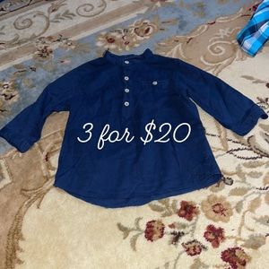 Zara collarless navy blue half button down. boys 5 years euro 110. 3itemsfor$20